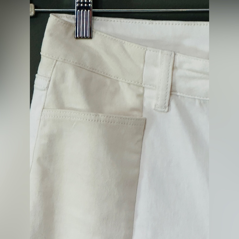 PAIGE Ecru Sunrise Stella Jean 2-panel 30 Fray Raw Hem Split Crop Straight Denim - Picture 13 of 16